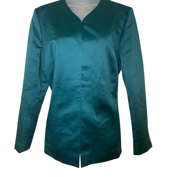 Miscreants Satin Peacock Blue Blazer UK 12 US 8 Lime Green Lining Sample Piece - Picture 3 of 5